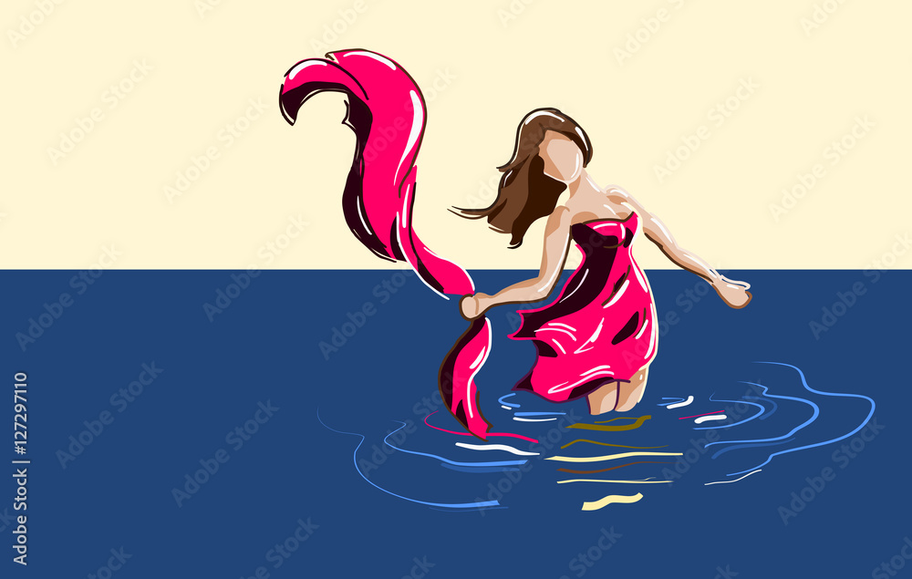 Vrouw loopt door het water