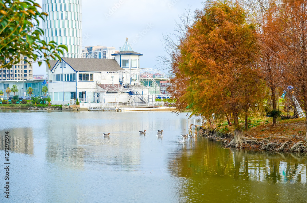 Obraz premium GEORGIA, BATUMI - NOVEMBER 21/2014: on the Black Sea coast of modern buildings opened to the public.