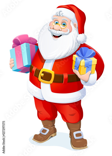 Christmas. Santa Claus with gifts. Vector illustration