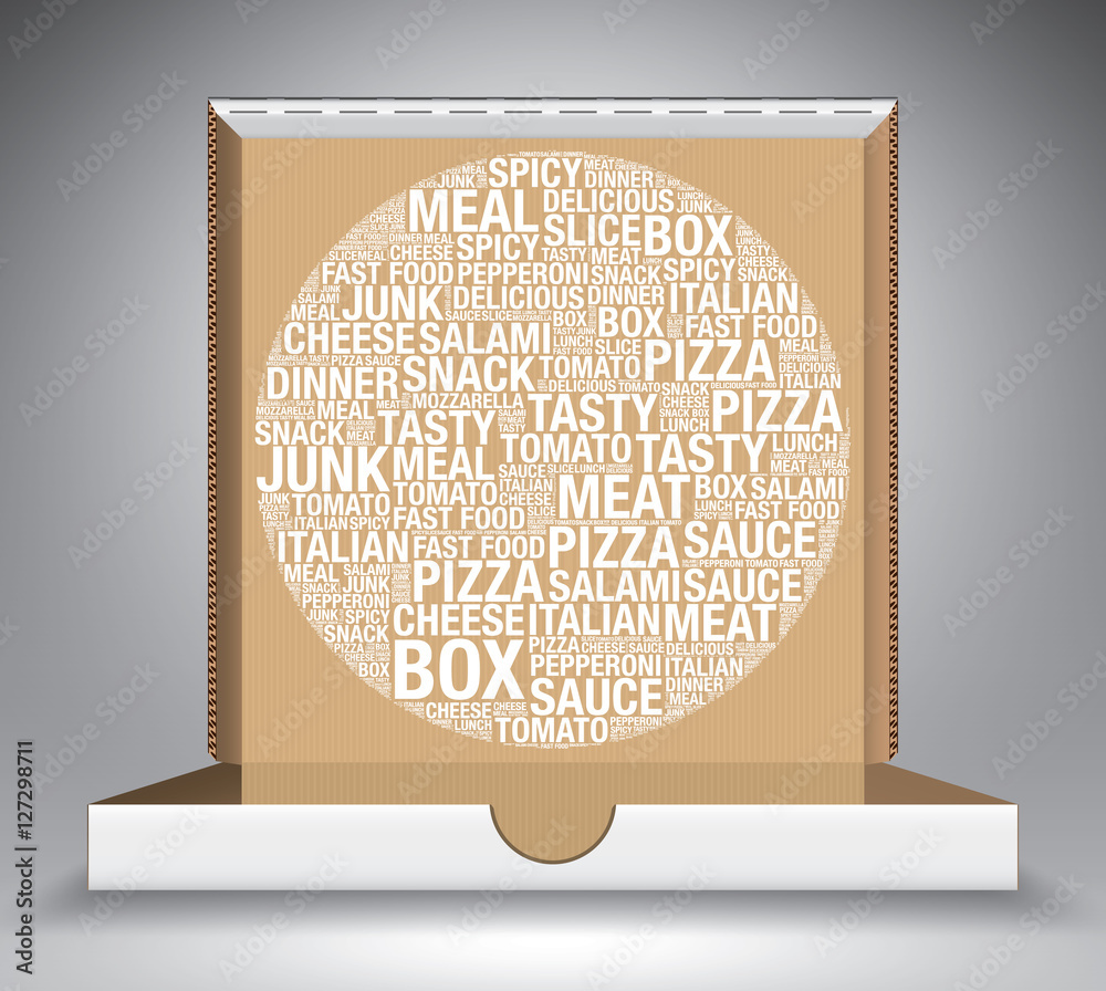 Vecteur Stock Open pizza box with word cloud vector illustration | Adobe  Stock