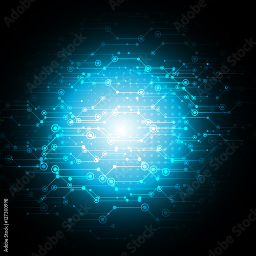 Vector abstract futuristic background. Illustration high computer technology on dark blue background. Technology energy ball
