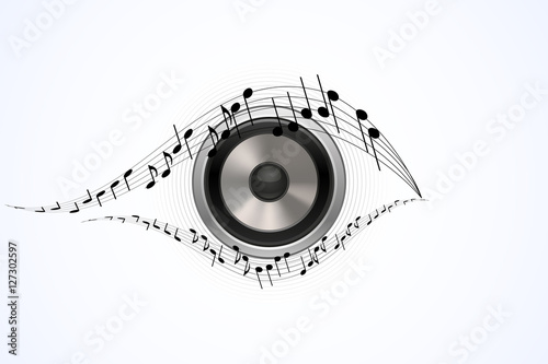 Load speaker illustration stylized eye, abstract background, isolated on white