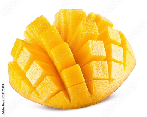 Vászonkép mango slices isolated on the white background