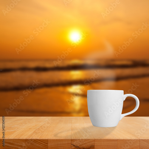 Coffee cup on a table in the morning.