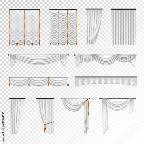 Transparent Curtains Draperies Realistic Set Background
