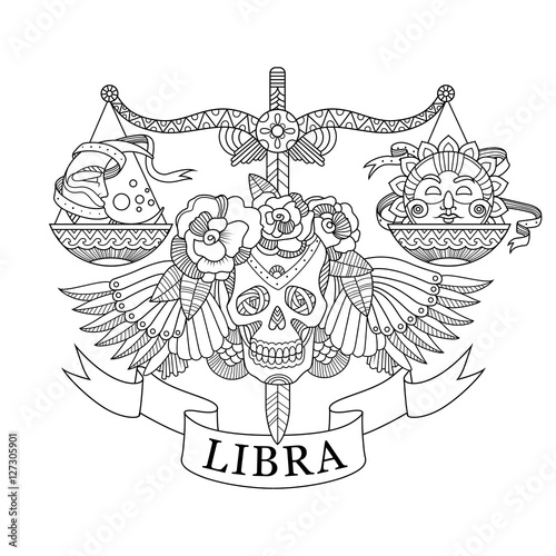 Scales zodiac sign coloring book for adults vector