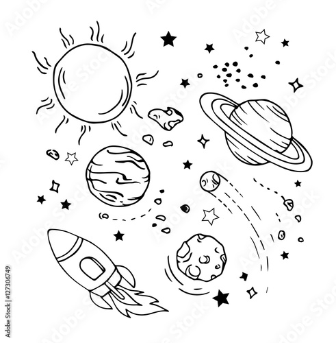 Vector of hand draw set of space icon