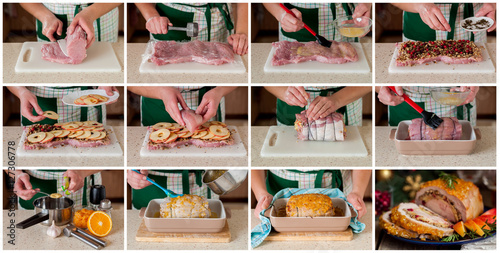 A Step by Step Collage of Making Stuffed Pork Loin