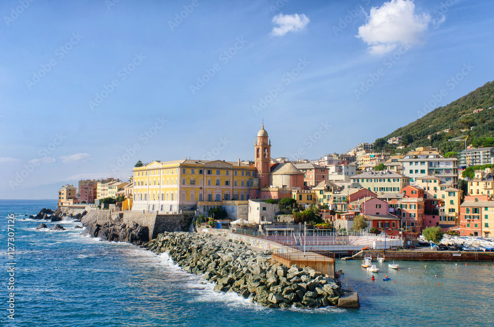 Harbor of Genoa Nervi in Liguria, Italy, on a beautiful sunny day in autumn