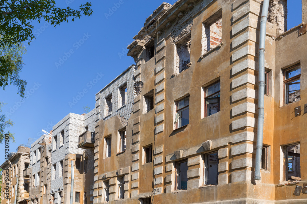 Abandoned building broken tenement apartment house