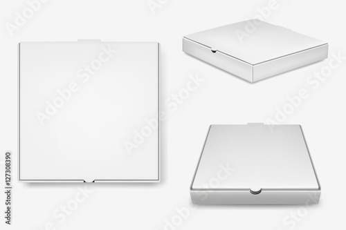 Vector white pizza boxes set.