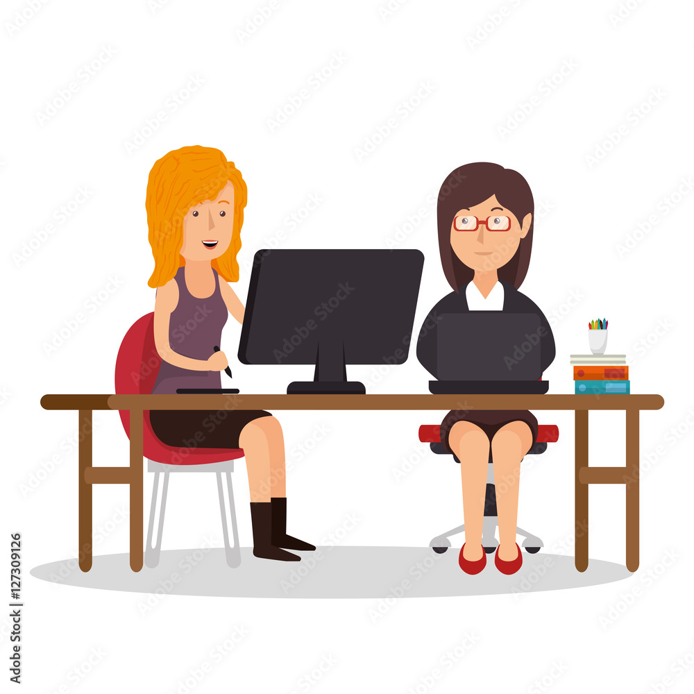 girls team office workplace computer vector illustration eps 10 girls team office workplace computer vector illustration eps 10