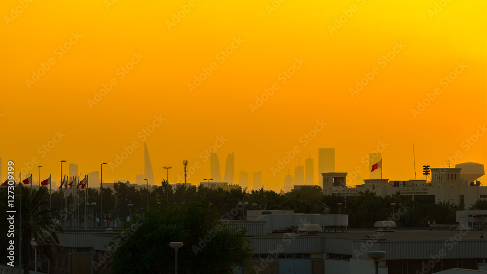 Wide view of the Manama at sunset