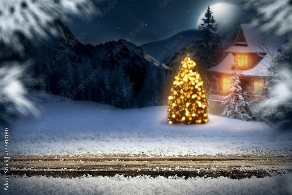 Fototapeta premium christmaas time and wooden desk of free space 