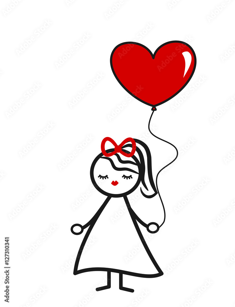 cute lovely black white red stick figure girl with heart balloon concept vector illustration
cute lovely black white red stick figure girl with heart balloon concept vector illustration