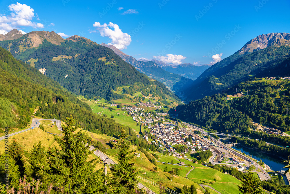 View of Airolo village from the Gotthard Pass, Switzerland
