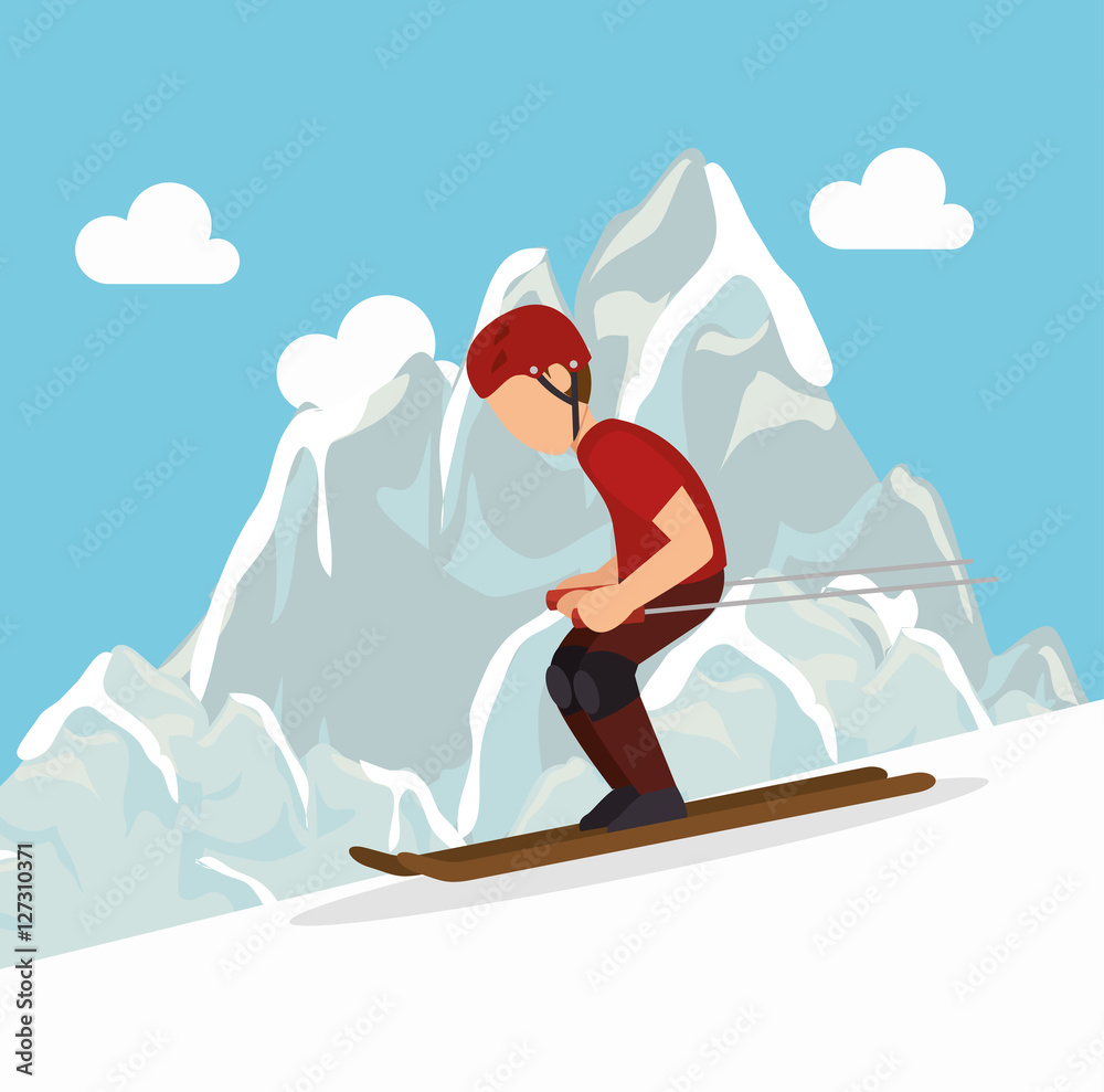 skiing man mountain snow extreme sports vector illustration eps 10