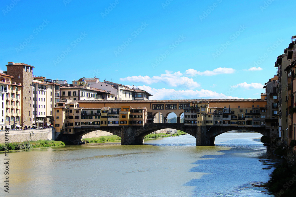 Florence. Italy. Summer view of the city. Ponte Vecchio. Arno River.