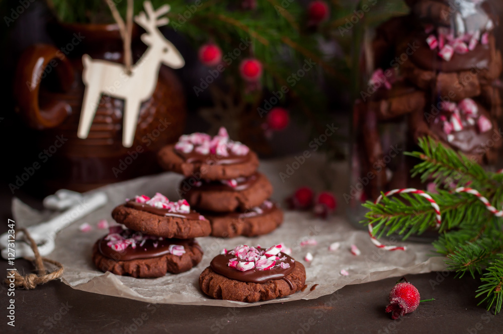 Chocolate Christmas Cookies with Crushed Candy Cane