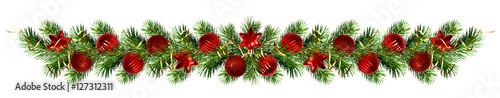 Christmas pine tree twigs and decorations garland photo