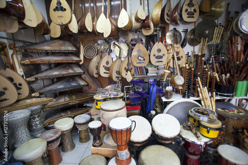 Traditional musical instruments on sale in Istanbul, Turkey