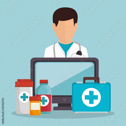 doctor male fisrt aid medicine computer vector illustration eps 10 photo