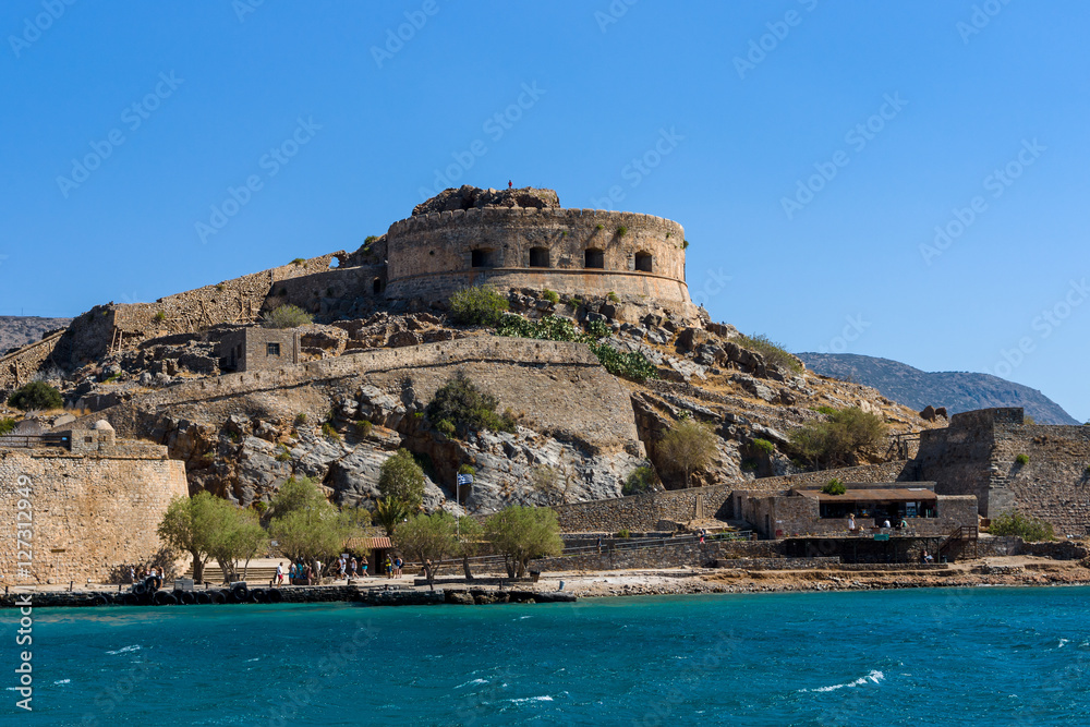 Gulf of Elounda. The island of Spinalonga and the ancient fortress of the same name. Crete. Greece.