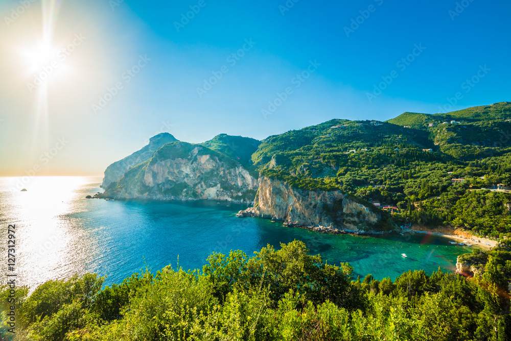 Beautiful landscape azure bay in Paleokastritsa in Corfu island, Greece