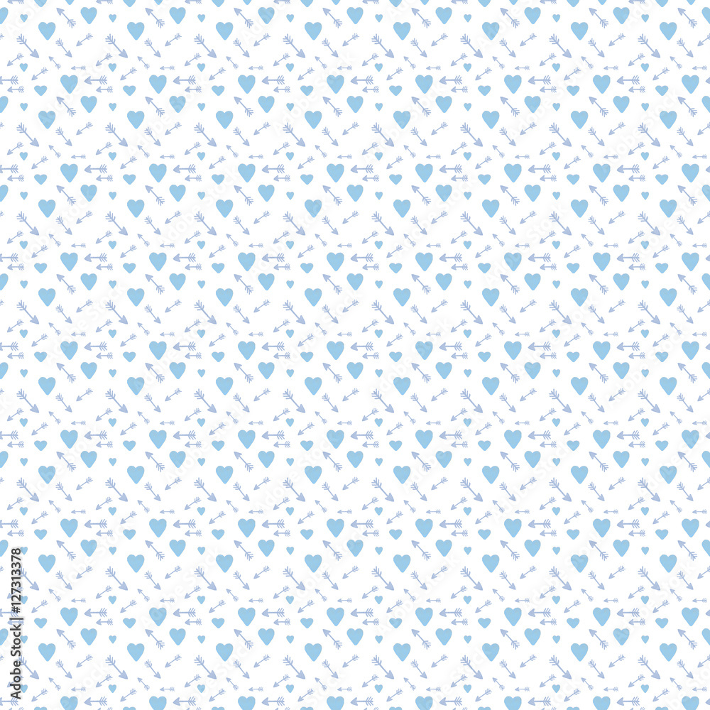 Blue hearts and arrows seamless pattern. White background. Hand painted elements. Seamless texture for invitations, cards, postcards, wallpapers, DIY projects, web sites and for any other design. Blue hearts and arrows seamless pattern. White background. Hand painted elements. Seamless texture for invitations, cards, postcards, wallpapers, DIY projects, web sites and for any other design.