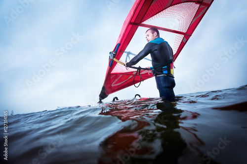 Fotografi windsurfer waiting for the wind