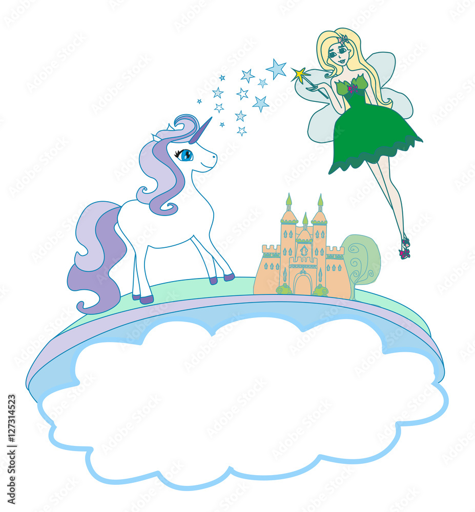 Castle, Unicorn and fairy - doodle illustration Castle, Unicorn and fairy - doodle illustration