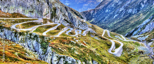 Photos Serpentine road to the St. Gotthard Pass in the Swiss Alps