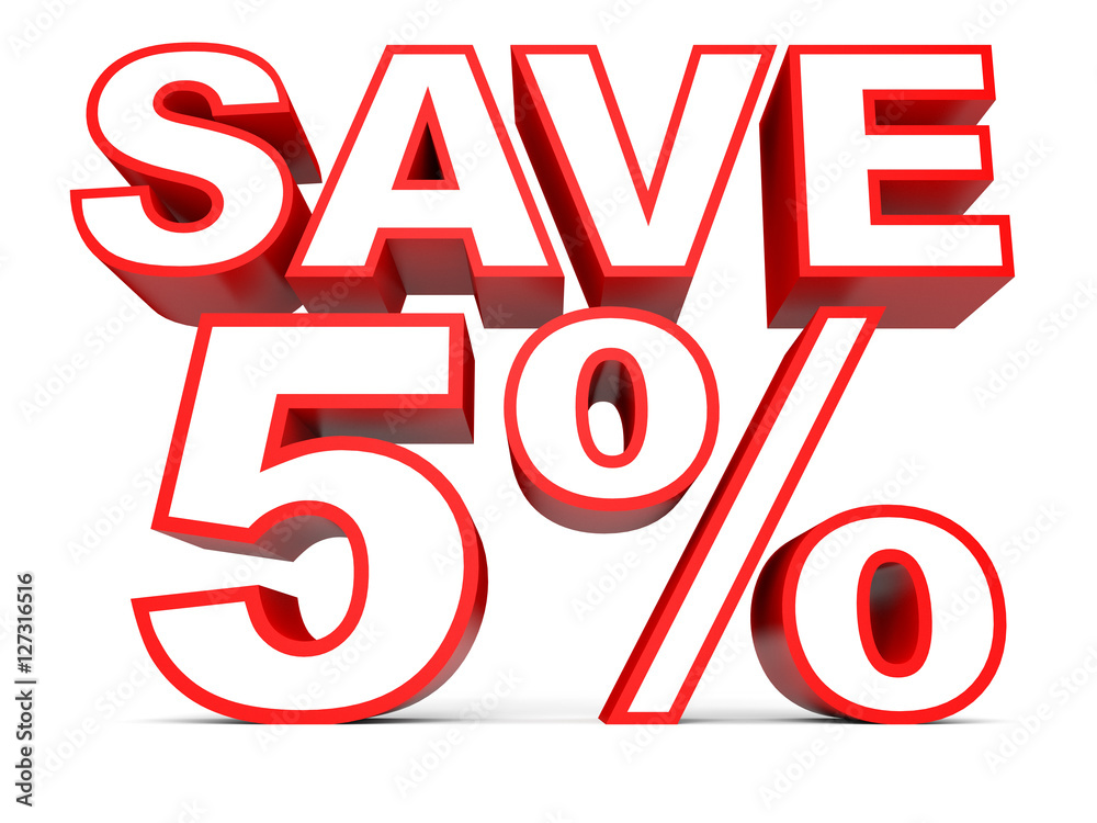 Discount 5 percent off. 3D illustration on white background. Discount 5 percent off. 3D illustration on white background.
