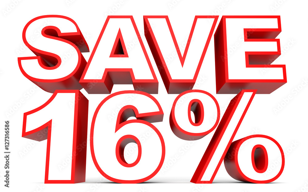 Discount 16 percent off. 3D illustration on white background. Discount 16 percent off. 3D illustration on white background.