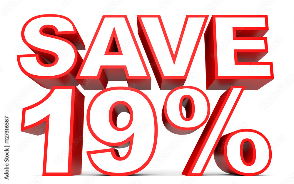 Discount 19 percent off. 3D illustration on white background. Discount 19 percent off. 3D illustration on white background.
