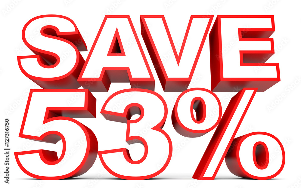 Discount 53 percent off. 3D illustration on white background. Discount 53 percent off. 3D illustration on white background.
