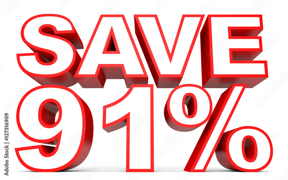Discount 91 percent off. 3D illustration on white background. Discount 91 percent off. 3D illustration on white background.