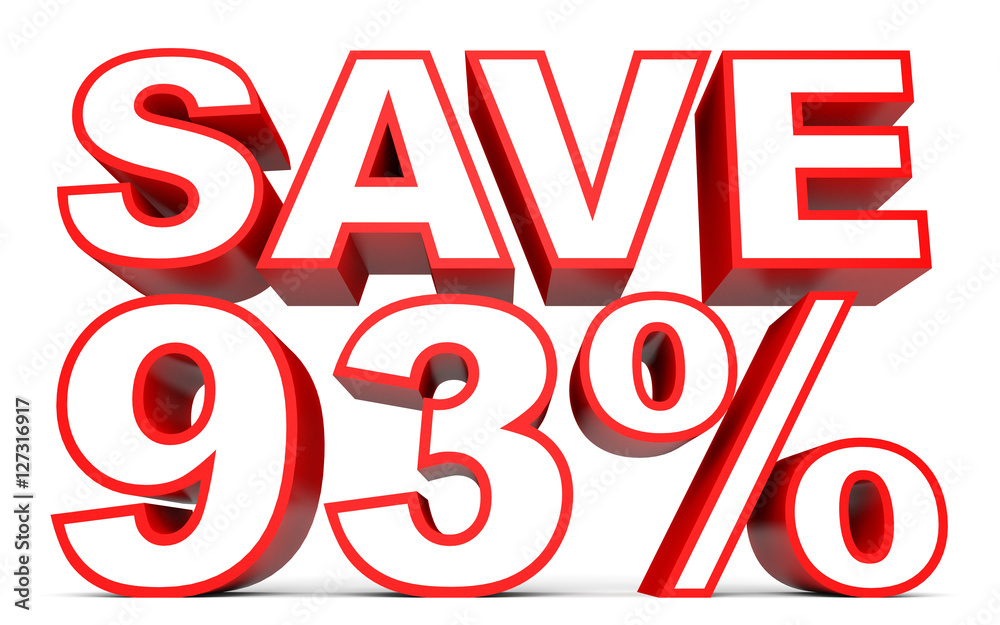 Discount 93 percent off. 3D illustration on white background. Discount 93 percent off. 3D illustration on white background.