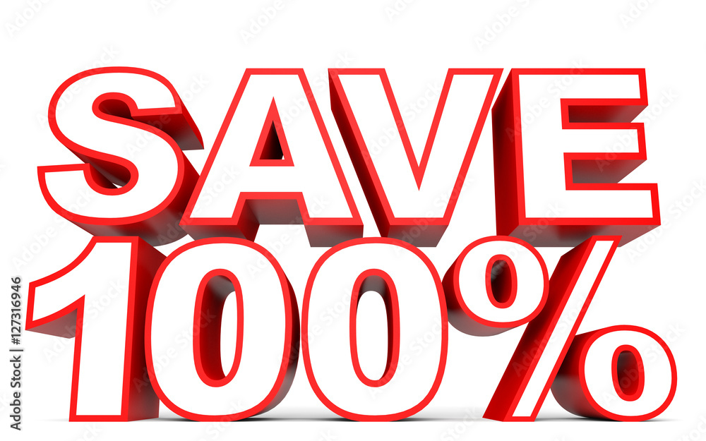 Discount 100 percent off. 3D illustration on white background. Discount 100 percent off. 3D illustration on white background.
