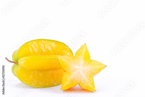  star fruit carambola or star apple ( starfruit ) on white background healthy fruit food isolated ( side view ) 