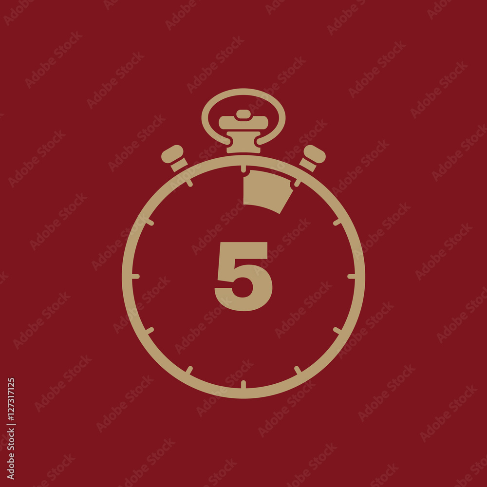 The 5 seconds, minutes stopwatch icon. Clock and watch, timer, countdown, stopwatch symbol. UI. Web. Logo. Sign. Flat design. App. Stock The 5 seconds, minutes stopwatch icon. Clock and watch, timer, countdown, stopwatch symbol. UI. Web. Logo. Sign. Flat design. App. Stock