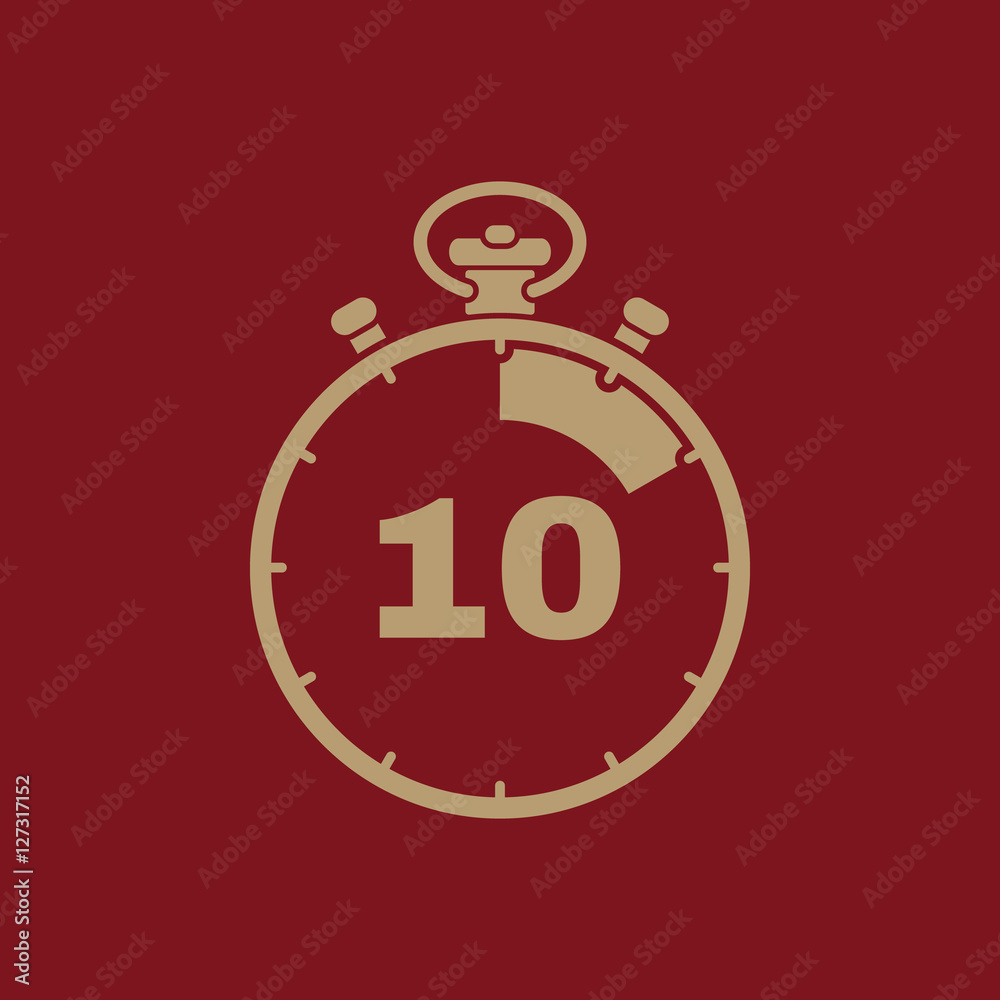 The 10 seconds, minutes stopwatch icon. Clock and watch, timer, countdown, stopwatch symbol. UI. Web. Logo. Sign. Flat design. App. The 10 seconds, minutes stopwatch icon. Clock and watch, timer, countdown, stopwatch symbol. UI. Web. Logo. Sign. Flat design. App.