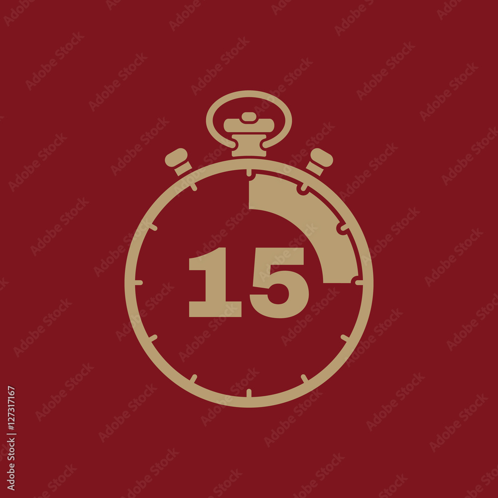 The 15 seconds, minutes stopwatch icon. Clock and watch, timer, countdown, stopwatch symbol. UI. Web. Logo. Sign. Flat design. App. The 15 seconds, minutes stopwatch icon. Clock and watch, timer, countdown, stopwatch symbol. UI. Web. Logo. Sign. Flat design. App.