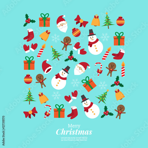 merry christmas. santa claus and stuff. icons decoration in square shape. vector illustration.