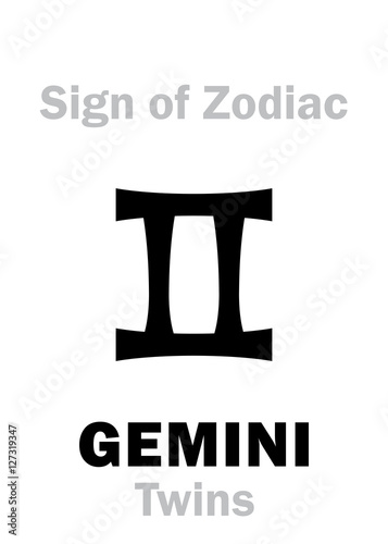 Astrology Alphabet: Sign of Zodiac GEMINI (The Twins). Hieroglyphics character sign (single symbol).
