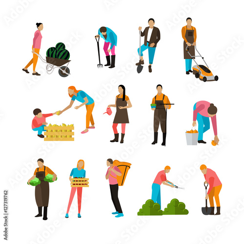 Vector set of garden people icons, isolated on white background