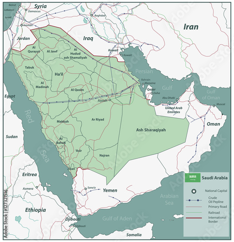 Saudi Arabia map with selectable territories. Vector