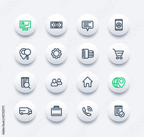 business, finance, commerce, trade icons set, thick line pictograms