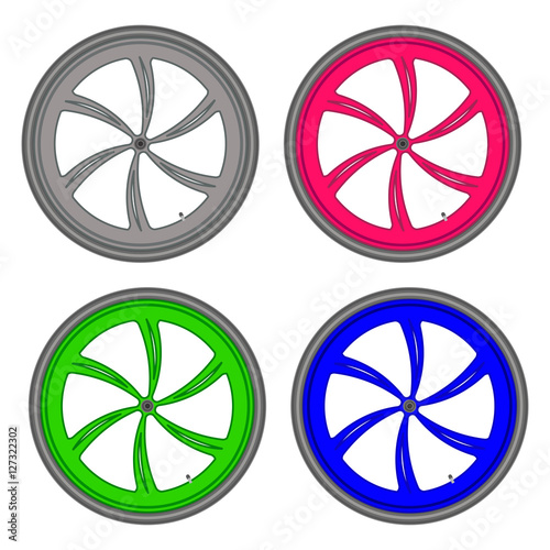 bicycle wheels different color set on white background vector