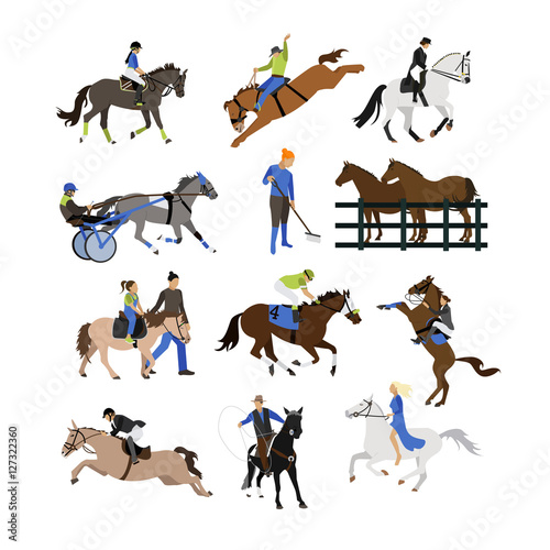 Vector set of riding characters icons isolated on white background